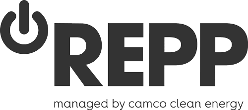 REPP logo in monochrome, representing the Renewable Energy Performance Platform, a key partner supporting ARC Power’s clean energy initiatives.