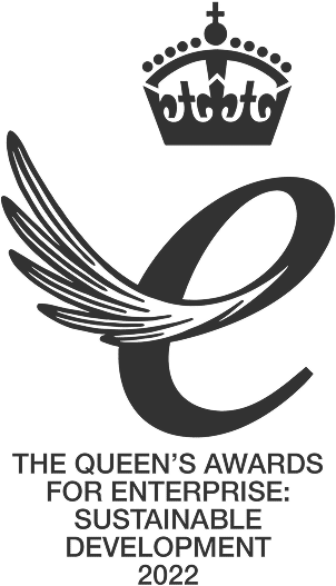 The Queen’s Award logo in monochrome, signifying ARC Power’s recognition for outstanding achievement in international trade and sustainable development.